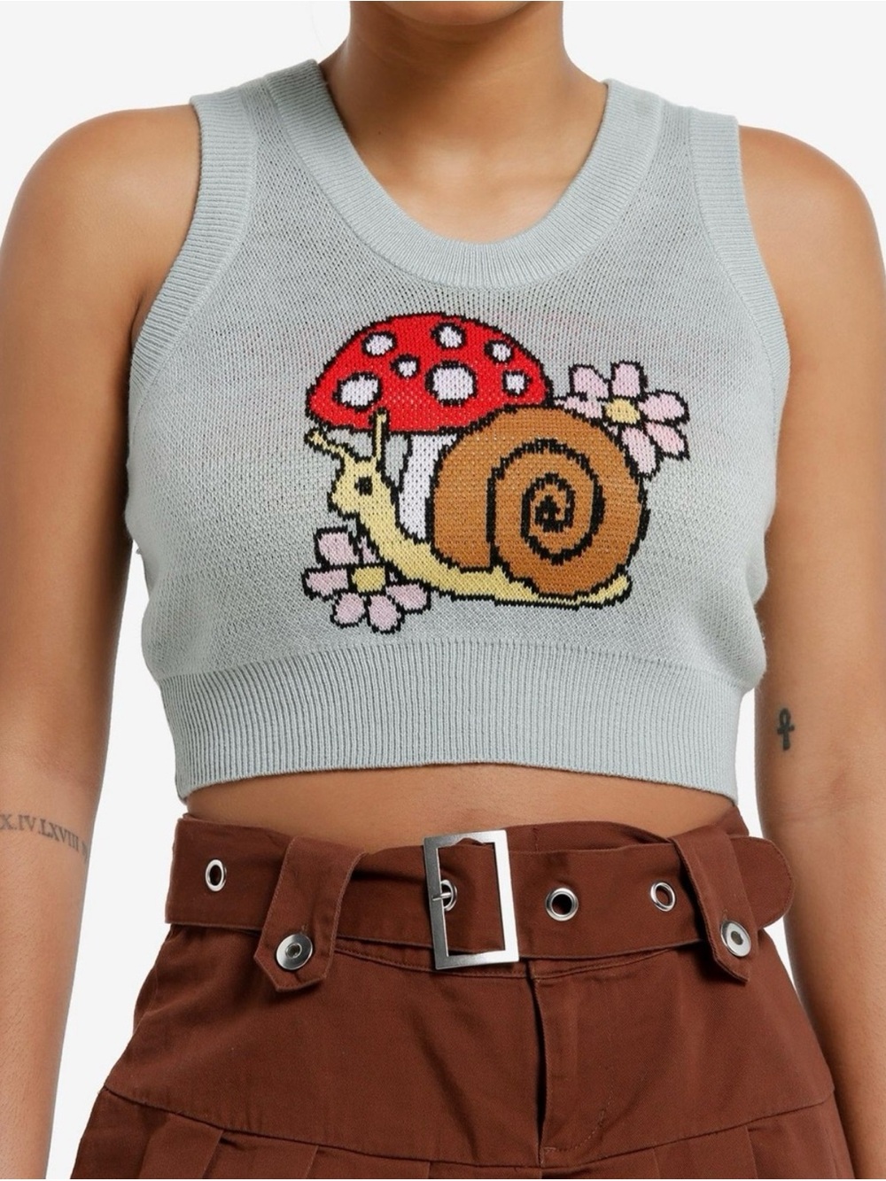 Sweet Society Cropped Knit Crop Tank Top  Vest with Snail and Mushroom